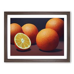 Orange fruktmålning H1022 inramat tryck för vardagsrum sovrum hem kontor inredning, väggkonst bild redo att hänga, valnöt A4-ram (34 x 25 cm)