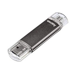 Hama Laeta Twin Clé USB 2.0 - Flash Drive 32 Go, Vitesse jusqu'à 10 Mo/s, Clef avec connecteurs USB A & Micro USB, pour PC/Mac/Tablette et Smartphone - Grise
