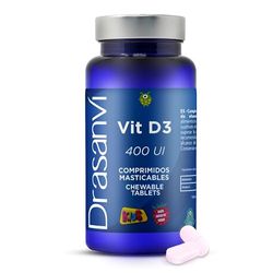 DRASANVI VITAMINA D3 NIÑOS | 400 U.I Vitamina D | Masticable Sabor Fresa |Asimilación del Calcio | Fortalece los huesos y los dientes | Vitaminas Niños | Sin Gluten | 60 comprimidos = 60 días