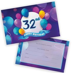 32nd Birthday Party Invitations Men Women - Happy Balloons 36 Pack - Adults Birthday Invitations for Friends Family A6 Bday Party Invites Invitation Cards with Folding Envelopes