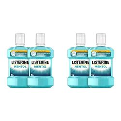 Listerine Mentol (pack de 2 x 1 L), enjuague bucal con flúor, colutorio bucal con 24 horas de protección, elixir bucal mentolado para un aliento fresco duradero (Paquete de 2)