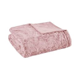 Madison Park Zuri Soft Plush Luxury Oversized Faux Fur Throw Animal Stripes Design, Faux Mink On The Reverse, Modern All Seasons Blanket for Bed, Sofa Couch, Office, Blush, 60x70