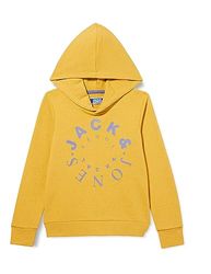 JACK&JONES JUNIOR Jjwarrior Sweat Hood Jnr capuchontrui voor jongens, Honey Gold/Print: big, 152 cm