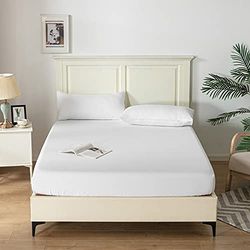 Good Nite Hoeslaken Lakens 25 CM Extra Diepe Pocket Lakens Zachte en Ademende Machine Wasbaar Hoeslaken Enkele Dubbele King Super King Size (Wit, King)