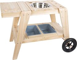 Small Foot Barro Madera, Cocina de Exterior, tamaño Compacto con Ruedas, a Partir de 3 años, 12421 Herramientas de jardín para niños Toys, Color Blanco