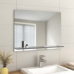 EMKE Miroir sans Cadre avec étagère – Petit Miroir de Rasage Mural de Salle de Bain avec Rangement, Miroir de courtoisie rectangulaire 80 x 60 cm