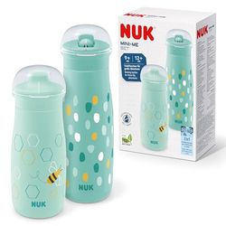 Set de tazas NUK Mini-Me para pequeños | Tazas Sip y Flip | 9-12+ meses | 300 ml y 500 ml | Botella de agua para niños | Boquilla y pajita resistentes y herméticas | Irrompibles | Lunares y abeja