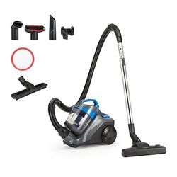 Amazon Basics Aspirador sin Bolsa Cilíndrico 1.7L Compacto Ligero con Boquilla Triple Acción, Filtro HEPA, 850W, para Alfombras y Suelos Duros, Negro y Azul