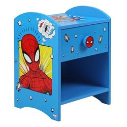 Disney Spider-Man Table de Chevet : Construction Robuste en Bois avec Un Design à 2 Niveaux, Petite Table d’appoint avec tiroir et étagère de Rangement pour Chambre d’Enfant