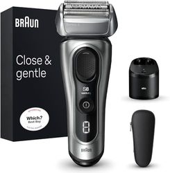 Braun Series 8, Rasoio Elettrico Barba, Rifinitore di precisione, Custodia Viaggio, Lame Flessibili, Stazione SmartCare, Uso a Secco o Sotto Acqua, Batteria Litio Ion, Idea Regalo, 8567cc Argento