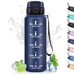 Borraccia 1,5 Litri, Borraccia Filtrante Senza Perdite, Borraccia Motivazionale con Scala Temporale, Borraccia per Bere di Piu, per Sport, Fitness, Escursionismo, Ciclismo, Outdoor, Yoga, Blu Navy