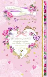 Wishing Well Luxe Handgemaakte Moederdag Kaart 'Voor een Prachtige Mum' Met Edelstenen en Bow Studios Wenskaart 7 x 11 ins