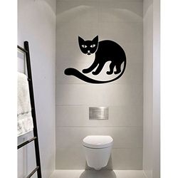 Tatoutex Stickers Chat à la Longue Queue - Noir, L 104cm x H 80cm