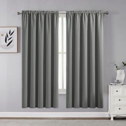CUCRAF Blackout Curtains Room Darkening Window Curtain Panels, Rod Pocket Thermal Insulated Solid Drapes for Bedroom Living Room, Set of 2 Panels. 52 x 63 inch, Light Grey
