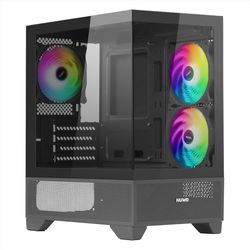 Nuwo Clash CK100 Case PC Gaming Micro-ATX – Mini Torre con 3 Ventiladores ARGB de 120 mm – Panel Frontal y Lateral de Cristal panorámico sin Marco, Negro
