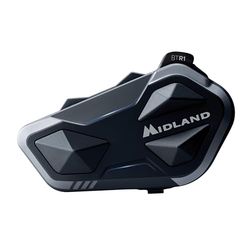 Midland - Interfono Moto Bluetooth Singolo BTR1, Auricolari Casco Moto Impermeabili IPX6, Portata 800m, 4 Persone Conference, Batteria 23H, Parallel Audio, Connessione GPS/Musica, Conforme ECE 22.06
