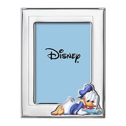 VALENTI & CO. D304-3LC Disney Baby - Paperino - Cornice Porta Foto in Argento con dettagli dipinti a Colori da Tavolo o Comodino per la Cameretta del Bambino perfetta come Idea Regalo Battesimo o Compleanno