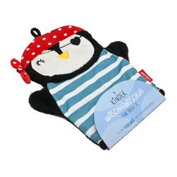 Dekohelden24 Manopla de baño Infantil con Lazo, diseño de pingüino, 100% algodón, tamaño Alto/Ancho Aprox. 24 x 20 cm, 24 cm