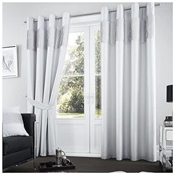 GC GAVENO CAVAILIA Shiny Stripe Door Curtains For Living Room, Ring Top Window Panels With Matching Tie Backs, 90 X 90, Silver (674849)