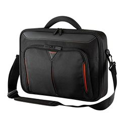 Targus Laptop Bag, Fits Laptops up to 18", Classic Clamshell Design, Re-enforced Case with Shoulder Strap and Padded Handle - Black/Red (CN418EU)