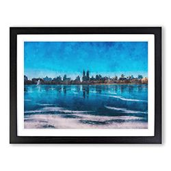 View Of New York Painting Modern Art Framed Wall Art Print, Ready to Hang Picture for Living Room Bedroom Home Office Décor, Black A3 (46 x 34 cm)