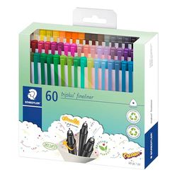 Staedtler Triplus Fineliner, Feutres très fins de haute qualité pour écriture et contours, Pointe extra-fine de 0.3 mm, Étui carton de 60 couleurs lumineuses assorties, 334 C60