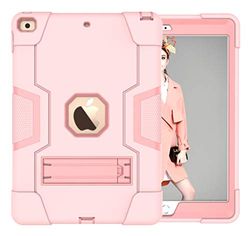 iPad 12.9 (2018/2020/2021) Generation Case with Kickstand, Durable Heavy Shock Back Hybrid Harthybrid Three Layer Protective Cover iPad Tablet Silicone Case (Rose Gold)