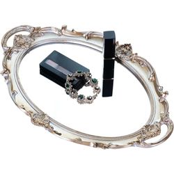 Zosenley Plateau de Miroir Ovale décoratif Golden Sliver
