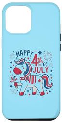 Custodia per iPhone 14 Plus Happy Unicorn 4 luglio Uncle Sam Girls Bandiera americana
