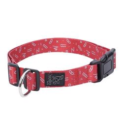 TOTTO - Collar para Perros Grandes, Modelo Mylu, Talla L, Collar Perro Ajustable, Herrajes Resistentes, Chapa de Seguridad, Anilla Tipo D para Correa, Estampado Kamm Rojo