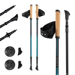 KADVA - Bastones de marcha nórdica nórdica para caminar Luna color azul con tamaño ajustable 69-135 cm, sistema de bloqueo giratorio para cambio firme y fácil de longitud