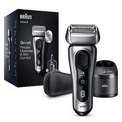 Braun Series 8 Electric Shaver With 3+1 Head, Electric Razor for Men with Precision Trimmer, 5-in-1 SmartCare Center & Travel Case, Sonic Technology, 8467cc, Silver Razor