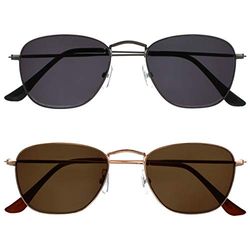 OPULIZE Sky Reading Sunglasses 2 Pack Thin Rimmed Classic Shape Metal Frame Scratch Resistant Tinted Lens UV400 Protection Lens Matt Gunmetal Gold Mens Womens SS95-79 +1.50
