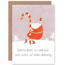 Wee Blue Coo Christmas Xmas Santa Pole Dancing Fun Sealed Greeting Card Plus Envelope Blank inside