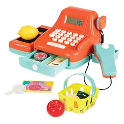 Battat- Giocattolo Cassa-Gioco di Ruolo per Bambini 3 Anni in su (26 Pezzi), Colore Tramonto Chevron Arancione/Rosso Sera, BT4666Z