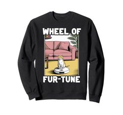 Wheel Of Fur-Tune Cat On Robot Vacuum Cleaner Cat Sweatshirt