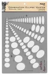 Pickett Combinatiesjabloon Ellipse, 15 graden, 30 graden, 45 graden en 60 graden projecties (1269I), groen