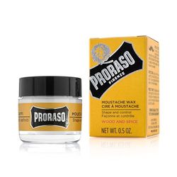 Proraso Cera Baffi Wood and Spice, 15ml, Morbida cera barba dalla fragranza legnosa e speziata ideale per lo styling dei baffi, Made in Italy