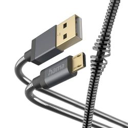 Hama Câble Micro-USB Métal (Câble de charge et transfert de données USB-A 2.0 mâle vers Micro-USB, Fiche Aluminium, câble anti-torsion, Gaine en métal élégante et robuste 1.5 m) Anthracite