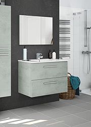 Dmora Mobile sottolavabo sospeso con Due cassetti e Uno Specchio, Colore Cemento, cm 80 x 57 x 45