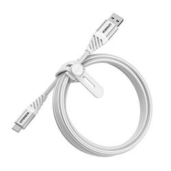 Otterbox Cable Reforzado Premium de Nylon USB-A a USB-C, Cable de Carga para Smartphone e Tablet, Ultra Resistente, testeado para doblados y torsiones, 2M, Blanco