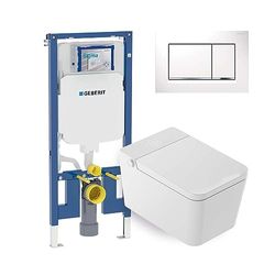 Mizubath - Set WC sospeso intelligente Isladisplay LED bianco - Pulizia ad acqua e asciugatura ad aria | Modulo WC Geberit Duofix 8 cm Profondità | Placca comando doppio scarico Sigma 30 bianco