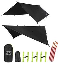 Gold Armour Rainfly Tarp Hammock, 14.7 pies / 12 pies / 10 pies / 8 pies Cubierta para Moscas de Lluvia, Tela Ultraligera Impermeable Ripstop (Negro, 12 pies x 10 pies)