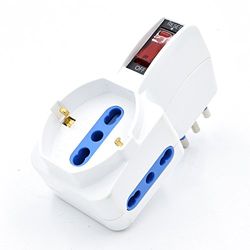 Adaptador de economia de espaço branco, 2 tomadas italianas 10/16 A e 1 tomada Schuko 10/16 A, tomada italiana de 10 A, com proteção contra sobrecarga e interruptor