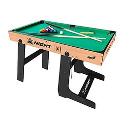 Sport One Biljart Night Ruimtebesparend, inklapbaar, compleet met 2 keus, genummerde ballen, doelschijf, driehoek, borstel. Afmetingen 122 x 61 x 76 cm open en 45 x 61 x 162 cm gesloten, hout,
