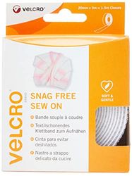Fita de tecido branca para coser com velcro, 20 mm x 3 m = 1,5 m, fecho de alta qualidade e multiusos, sem ganchos, parte traseira adesiva para tecidos, fita de gancho e laço, rolo de fecho, perfeito