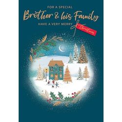 Piccadilly Greetings Klassieke kerstkaart, paar broer en familie, huis - 9 x 6 inch