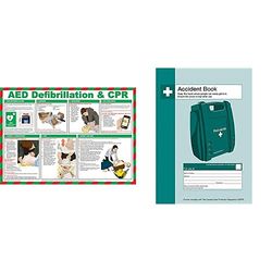 Safety First Aid A625T Trained Defibrillator Guide Poster with Accident Book Station & Free Accident Book (A4), Bundle