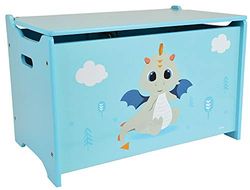 FUN HOUSE 713305 Leon Le Dragon skrzynka na zabawki dla dzieci, wysokość 40 x długość 58 x głębokość 36 cm, drewno, niebieska, Pour Enfant