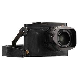 MegaGear Para Leica Q-P, Q (Typ 116) estojo Ever Ready, meia capa, estojo de base, capa de uso de couro genuíno em breve, com correia - preto